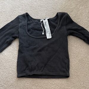 Zara Black Ribbed Long Sleeve Top